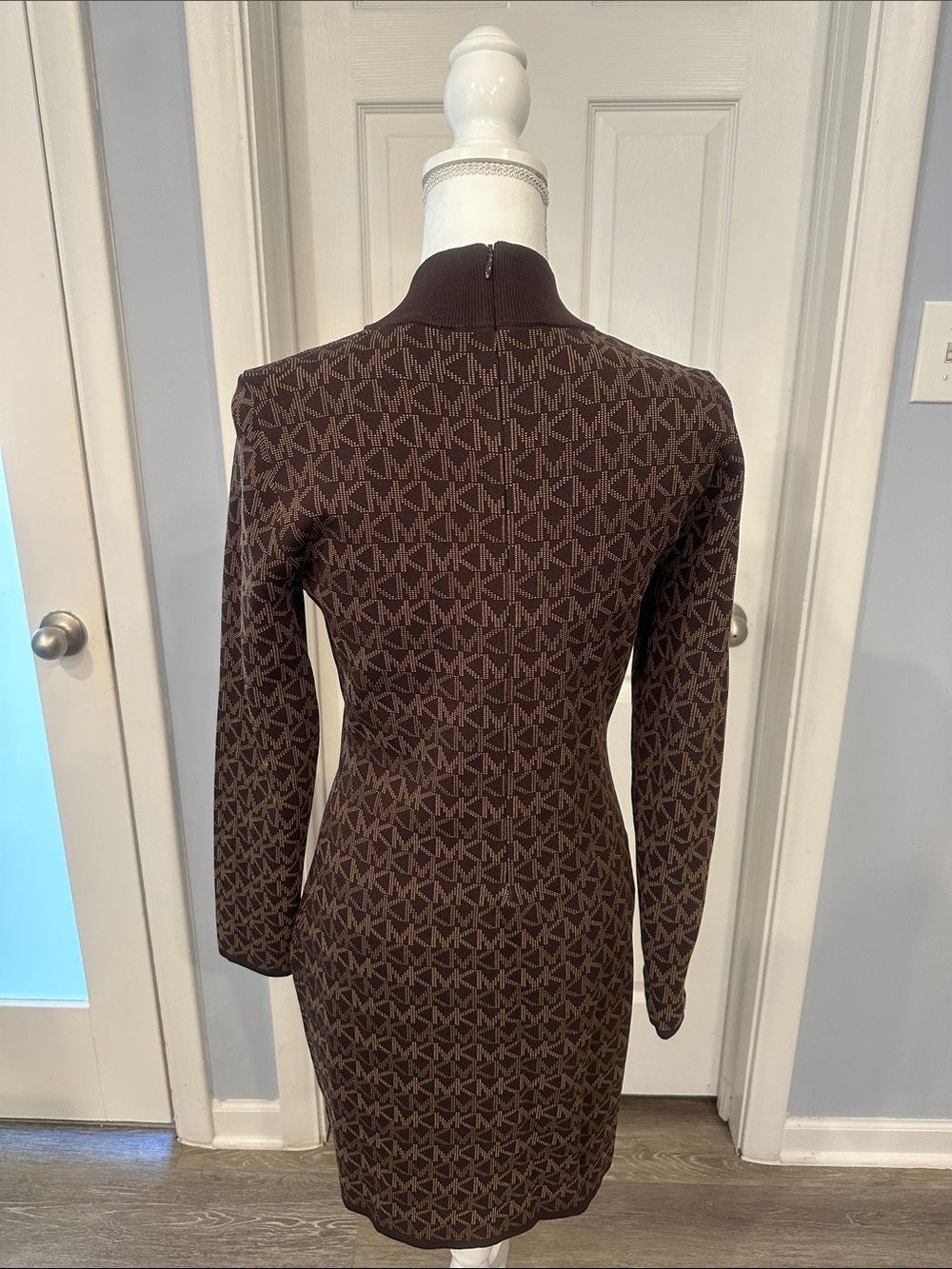 Michael Kors Brown MK Logo-Print Long-Sleeve Knit Dress - Picture 3 of 3
